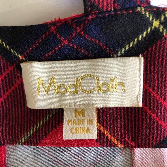 ModCloth tartan print suspender flared skirt Sz M EUC - Picture 7 of 8